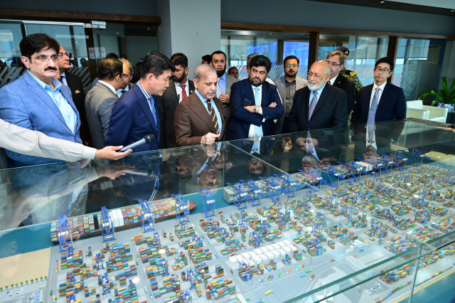 pm shehbaz tours karachi s hutchison port south asia terminal during one day visit pm shehbaz tours karachi s hutchison port south asia terminal during one day visit