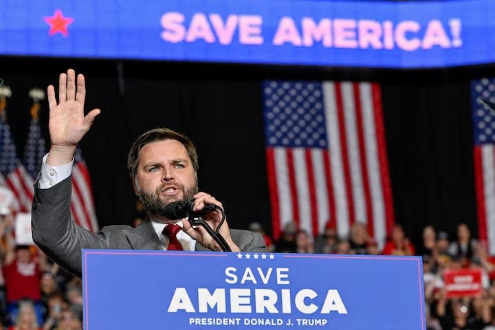 us senate republican candidate jd vance speaks to attendees the stage at a rally held by former us president donald trump in youngstown ohio us september 17 2022 photo reuters