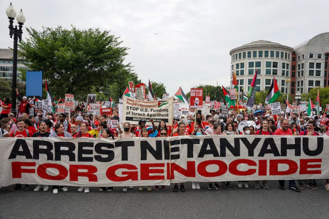 pro palestinian demonstrators protest on the day of israeli prime minister benjamin netanyahu s address to a joint meeting of the us congress on capitol hill in washington us on july 24 2024 photo reuters pro palestinian demonstrators protest on the day of israeli prime minister benjamin netanyahu s address to a joint meeting of the us congress on capitol hill in washington us on july 24 2024 photo reuters