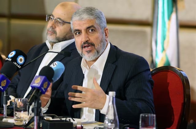 hamas leader khaled meshaal gestures as he announces a new policy document in doha qatar may 1 2017 photo reuters