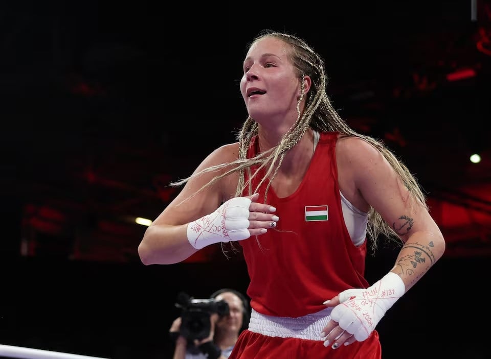 paris 2024 olympics   boxing   women s 66kg   prelims   round of 16 anna luca hamori of hungary celebrates winning her fight against marissa williamson of australia at the north paris arena villepinte in franceon august 01 2024 photo reuters