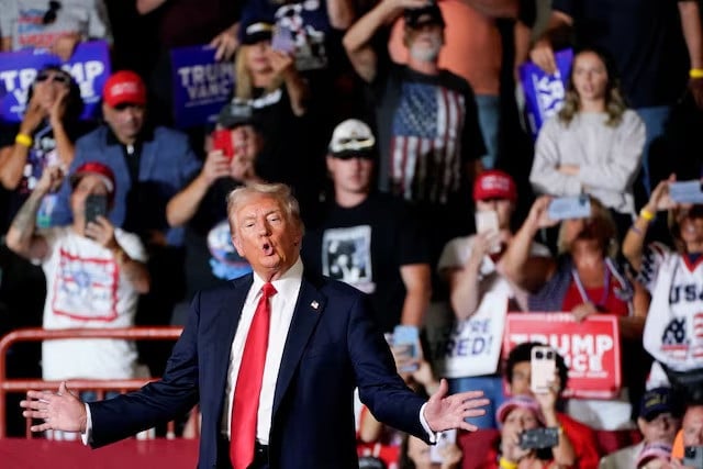 republican presidential nominee and former us president donald trump holds a campaign rally in harrisburg pennsylvania us in july 31 2024 photo reuters