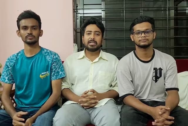 asif mahmud nahid islam and abu bakar majumder student leaders who spearheaded a movement against job quotas that turned into a call for prime minister sheikh hasina to resign issue a statement in dhaka bangladesh in this screengrab from a social media video released on august 6 2024 photo reuters