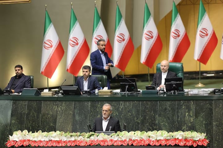 iran s president masoud pezeshkian speaks during his swearing in ceremony at the parliament in tehran iran july 30 2024 photo reuters