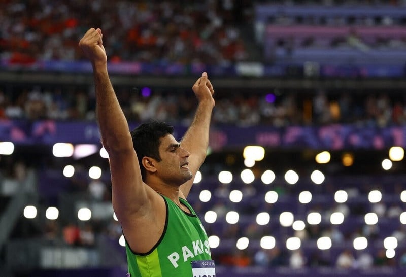 arshad nadeem celebrates after throwing an olympic record photo reuters