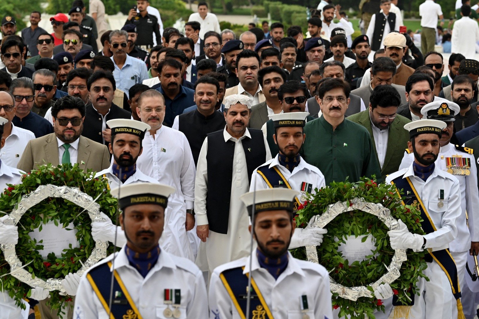 Alongside Chief Minister Murad Ali Shah, provincial officials were present at the event in Karachi. - AFP