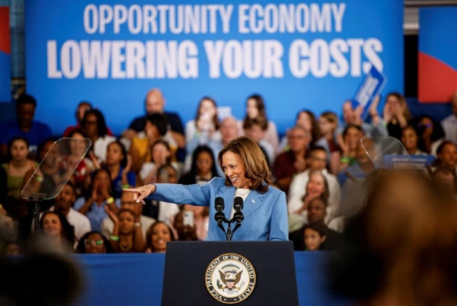us vice president kamala harris gestures as she speaks at an event in raleigh north carolina us on august 16 2024 photo reuters us vice president kamala harris gestures as she speaks at an event in raleigh north carolina us on august 16 2024 photo reuters