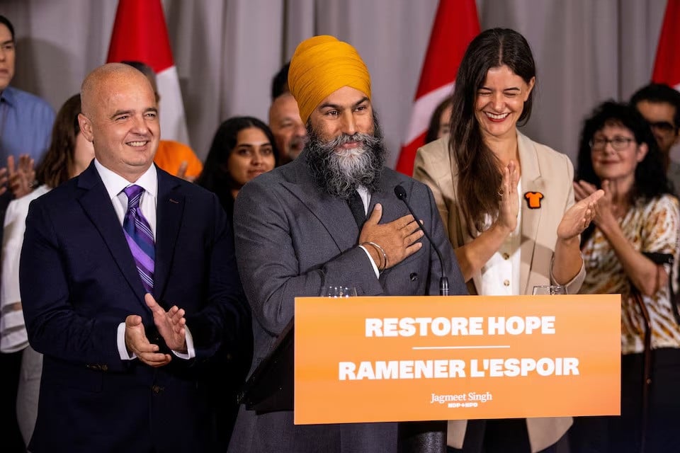 jagmeet singh is cheered by supporters while speaking to reporters in toronto canada on september 5 2024 photo reuters