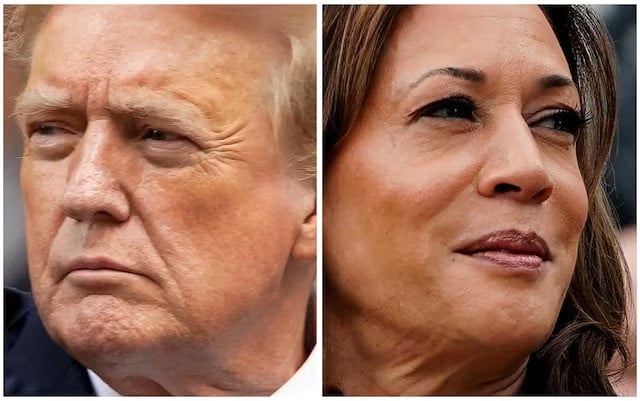 former us president donald trump in new york city us on may 30 2024 and us vice president kamala harris in washington us on july 22 2024 in a combination of file photos photo reuters