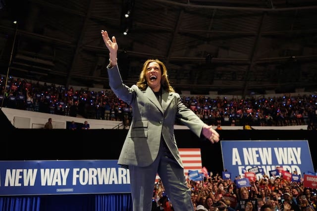 democratic presidential nominee and us vice president kamala harris reacts during a campaign event in madison wisconsin us on september 20 2024 photo reuters