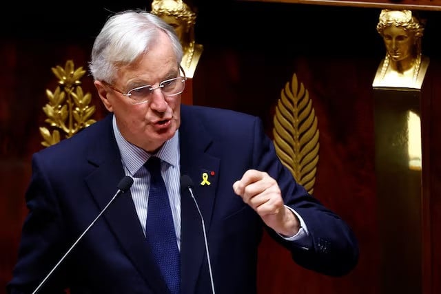 french prime minister michel barnier delivers a speech during a censure motion debate filed by the alliance of left wing parties the new popular front nfp after the questions to the government session at the national assembly in paris france on october 8 2024 photo reuters