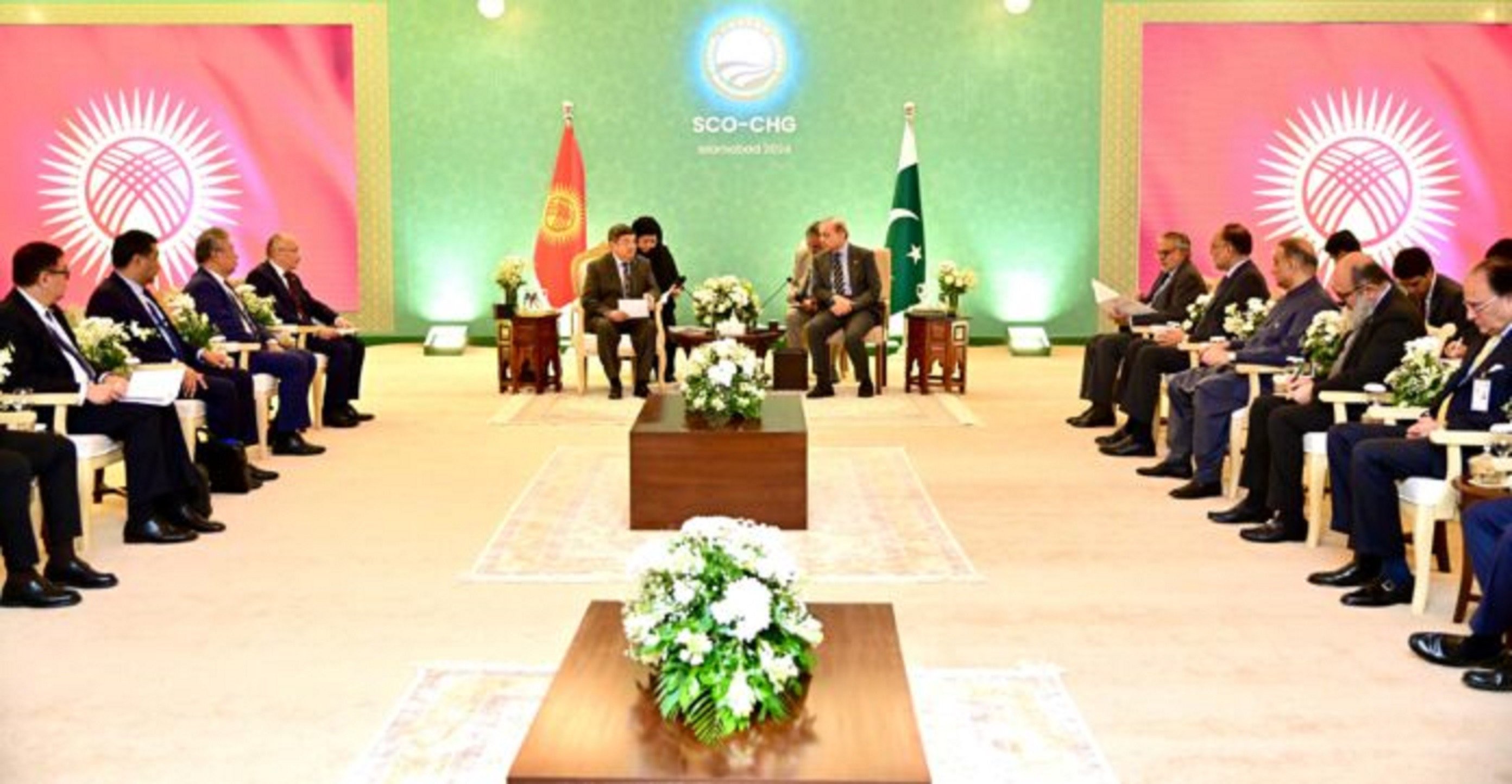 prime minister shehbaz sharif meets akylbek japarov chairman of the cabinet of ministers of the kyrgyz republic on the sidelines of the shanghai cooperation organization sco summit in islamabad on october 15 2024 photo app