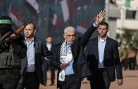 hamas leader yahya sinwar centre greets people during an event in gaza city in 2022 photo anadolu agency