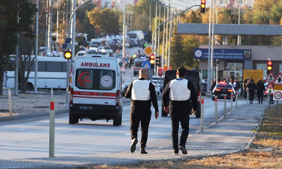 a general view of the entrance of the headquarters of turkey s aviation company tusas where three people were killed and five others wounded in an attack near kahramankazan a town of turkish capital ankara on october 23 2024 photo reuters