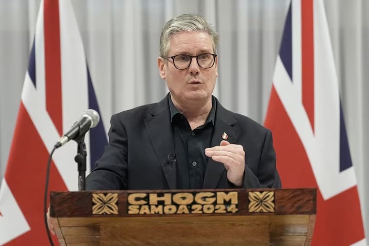 british prime minister keir starmer attends a press conference during the commonwealth heads of government meeting in samoa on october 26 2024 photo reuters