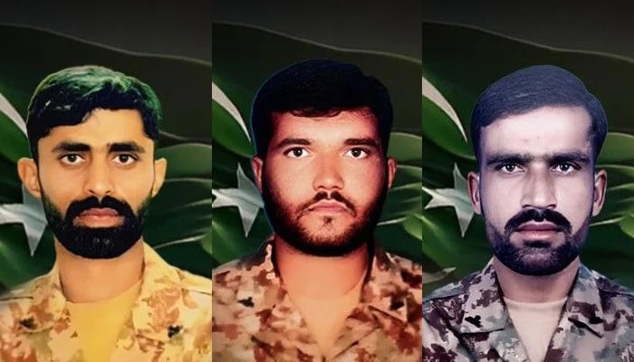 from left to right major atif khalil naik azad ullah and lance naik ghazanfar abbas courtesy ispr