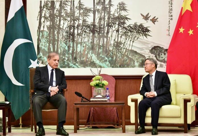 prime minister shehbaz sharif meeting with the chinese ambassador to pakistan he jiang zaidong during his visit of the chinese embassy in islamabad photo app