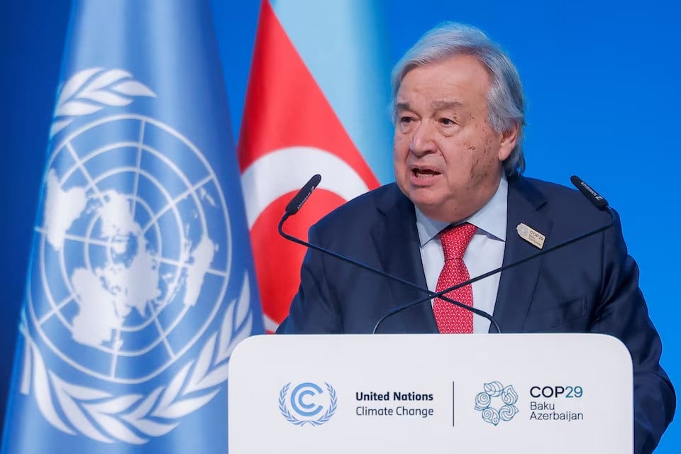 un secretary general antonio guterres speaks during the opening ceremony of the united nations climate change conference cop29 in baku azerbaijan on november 12 2024 photo reuters