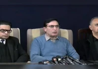 pti secretary general salman akram raja chairman barrister gohar ali khan and leader of the opposition in the national assembly omar ayub address a joint press conference on january 7 2025 screengrab