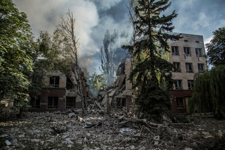 smoke rises over the remains of a building destroyed by a military strike as russia s attack on ukraine continues in lysychansk luhansk region ukraine june 17 2022 photo reuters