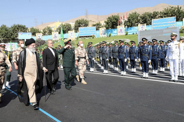 iran s supreme leader ayatollah ali khamenei reviews armed forces during a graduation ceremony for armed forces officers universities at the police academy in tehran iran october 3 2022 reuters iran s supreme leader ayatollah ali khamenei reviews armed forces during a graduation ceremony for armed forces officers universities at the police academy in tehran iran october 3 2022 reuters