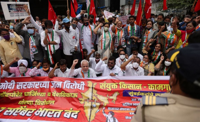 members of the communist party of india cpi protest against farm laws during a nationwide strike in mumbai india september 27 2021 photo reuters members of the communist party of india cpi protest against farm laws during a nationwide strike in mumbai india september 27 2021 photo reuters