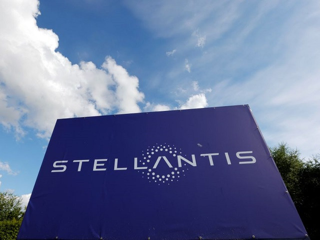 a view shows the logo of stellantis at the entrance of the company s factory in hordain france july 7 2021 photo reuters