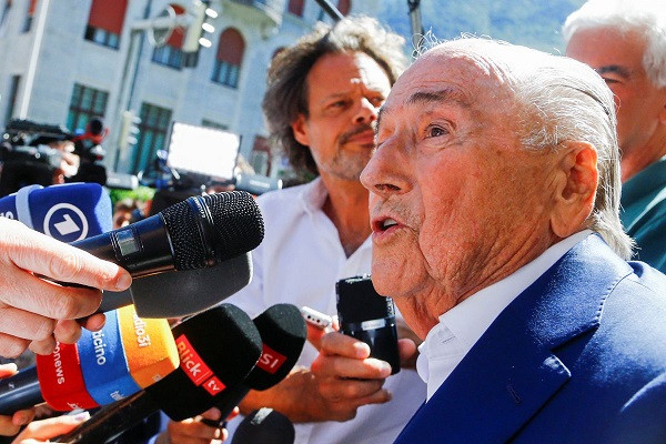 former fifa president sepp blatter speaks to the media after a trial at the swiss federal criminal court in bellinzona switzerland july 8 2022 photo reuters