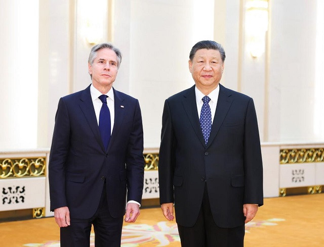 chinese president xi jinping meets with us secretary of state antony blinken at the great hall of the people in beijing capital of china on april 26 2024 photo xinhua