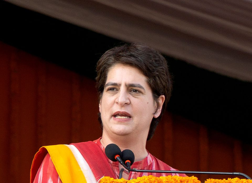 priyanka gandhi vadra the scion of india s nehru gandhi family that dominates the opposition congress party addresses an election campaign rally at gorakhpur in the northern state of uttar pradesh india october 31 2021 reuters