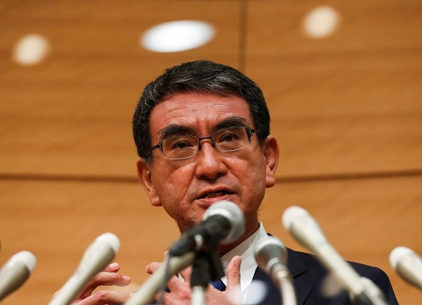 taro kono japan s vaccination programme chief and ruling liberal democratic party ldp lawmaker attends a news conference as he announces his candidacy for the party s presidential election in tokyo japan september 10 2021 photo reuters