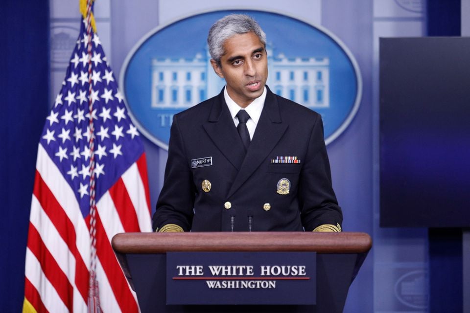 united states surgeon general vivek murthy delivers remarks during a news conference with white house press secretary jen psaki at the white house in washington us july 15 2021 reuters