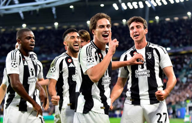 juventus kenan yildiz celebrates scoring their first goal during champions league match between juventus vs psv eindhoven at allianz stadium turin italy on september 17 2024 photo reuters juventus kenan yildiz celebrates scoring their first goal during champions league match between juventus vs psv eindhoven at allianz stadium turin italy on september 17 2024 photo reuters