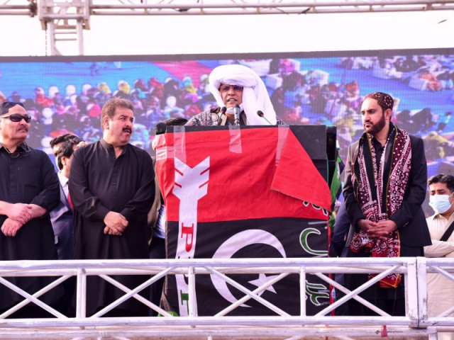 former president asif ali zardari addressing a rally in balochistan s hub on january 29 2024 photo ppp media cell