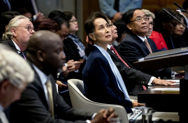 aung san suu kyi leading the myanmar defence team at the un s international court of justice in december 2019 afp