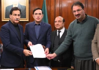 national assembly speaker ayaz sadiq hands over the notification formally appointing mahmood khan achakzai as leader of the opposition to pti chairman barrister gohar ali khan on friday photo x