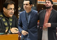 speaker national assembly ayaz sadiq minister of state for interior talal chaudhry and pti mna sheharyar afridi address the national assembly during a session on friday photo national assembly facebook