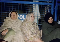 sisters of pti founder imran khan sit outside adiala jail after a meeting was denied on tuesday photo x pti