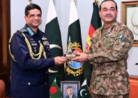 chief of defence forces field marshal syed asim munir calls on bangladesh air force chief air chief marshal hasan mahmood khan at the general headquarters in rawalpindi photo ispr