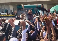 khyber pakhtunkhwa chief minister sohail afridi responds to chanting supporters upon his arrival at karachi airport on friday photo x khyber pakhtunkhwa chief minister sohail afridi responds to chanting supporters upon his arrival at karachi airport on friday photo x