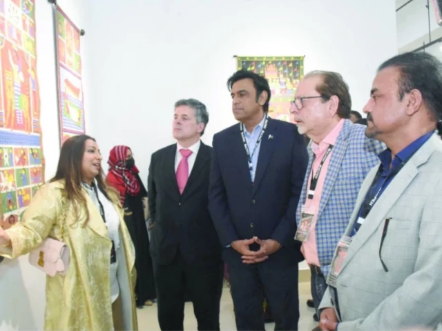 argentina s ambassador sebasti n say s and other guests visit the art exhibition peace pieces volume 1 featuring works by artists from argentina bangladesh and comoros on the second day of the world culture festival 2025 in karachi photo express argentina s ambassador sebasti n say s and other guests visit the art exhibition peace pieces volume 1 featuring works by artists from argentina bangladesh and comoros on the second day of the world culture festival 2025 in karachi photo express
