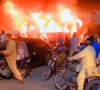 flames rise from a passenger coach set ablaze by an angry mob after a speeding bus fatally hit a man and injured his nephew in karachi s korangi industrial area photo express flames rise from a passenger coach set ablaze by an angry mob after a speeding bus fatally hit a man and injured his nephew in karachi s korangi industrial area photo express