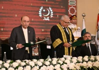 president asif ali zardari administers the oath to justice aminuddin khan as chief justice of the federal constitutional court during a ceremony at aiwan i sadr on friday photo app