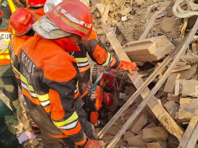 rescue 1122 teams clear debris from residential houses damaged in a chemical factory explosion in faisalabad photo inp