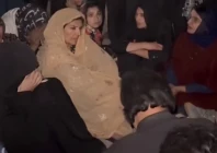 imran khan s sister aleema khan during a sit in outside adiala jail on tuesday nov 25 2025 screengrab