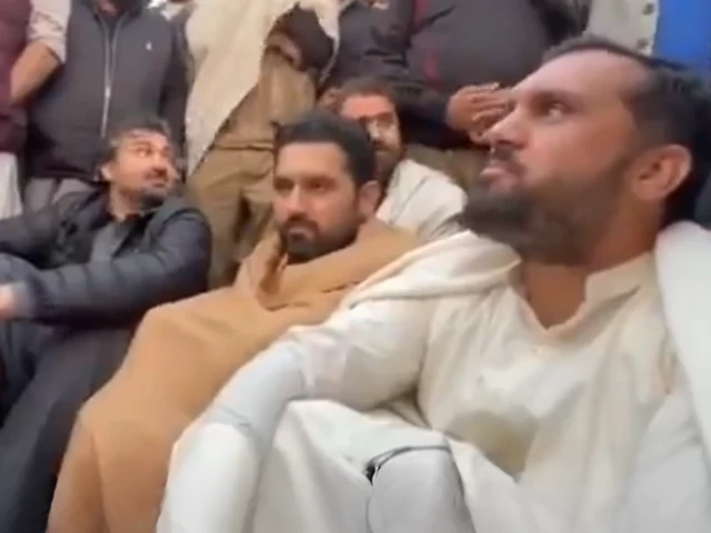khyber pakhtunkhwa chief minister suhail afridi participates in a sit in at factory naka near adiala jail on friday screengrab