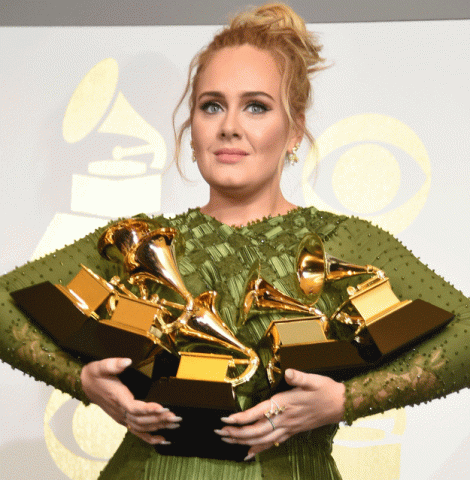 adele poses in the press room with her trophies photo afp adele poses in the press room with her trophies photo afp
