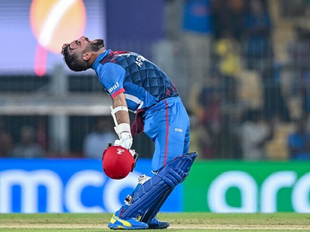 afghanistan s captain hashmatullah shahidi celebrates after winning the 2023 icc men s cricket world cup one day international odi match between pakistan and afghanistan at the ma chidambaram stadium in chennai on october 23 2023 photo afp