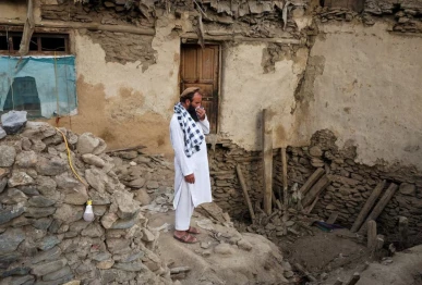 an afghan man reacts as he stands amidst the rubble of a collapsed house after a deadly magnitude 6 earthquake that struck afghanistan around midnight in dara noor in jalalabad afghanistan september 1 2025 photo reuters