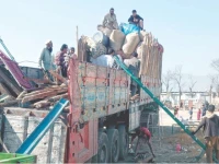 afghan refugees load their belongings onto a truck in haripur as they prepare to return to their homeland following the pakistan government s directive for all illegal migrants to leave the country photo ppi